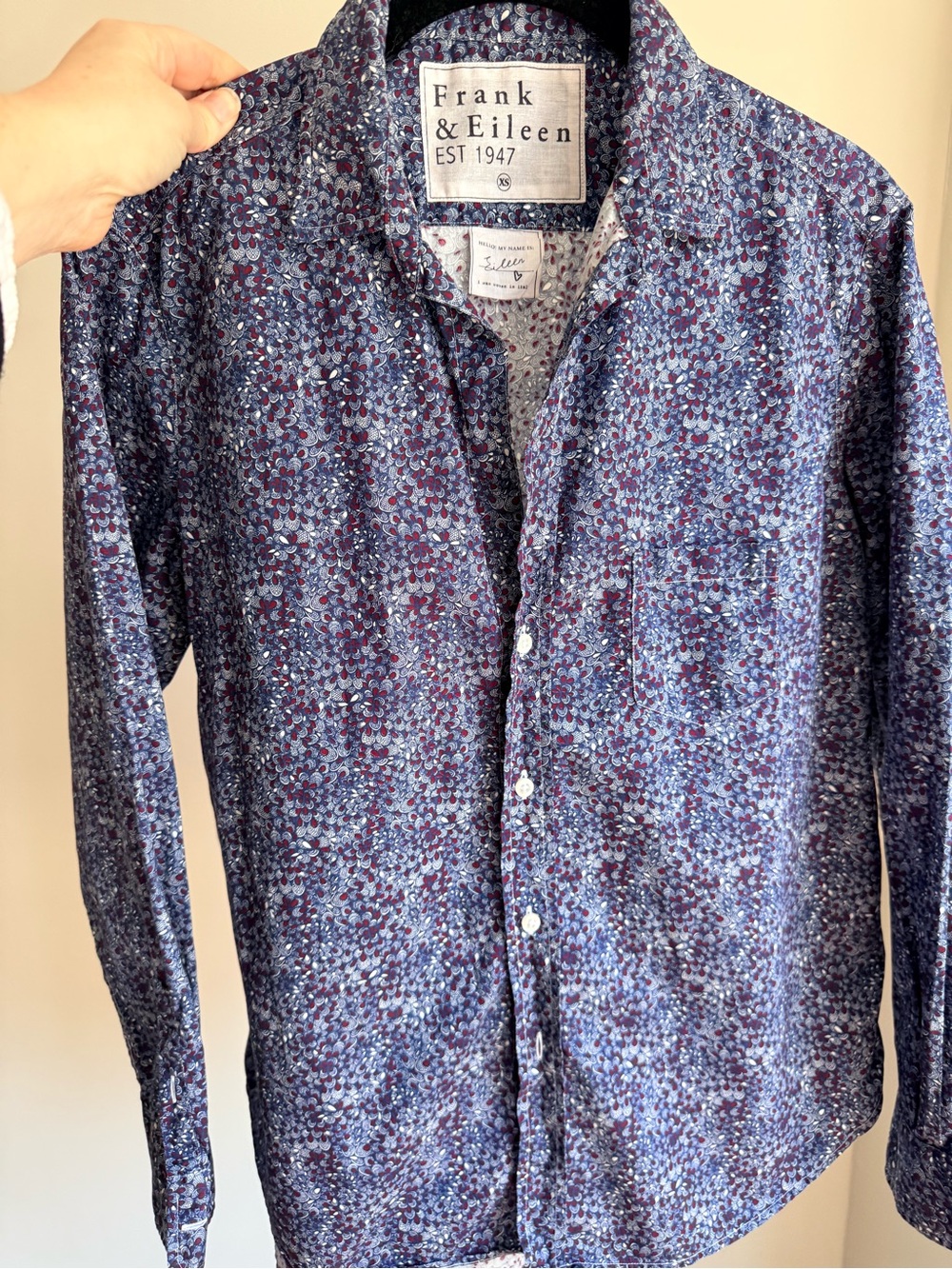 Frank & Eileen crinkle cotton purple and blue Long-Sleeve Button Shirt